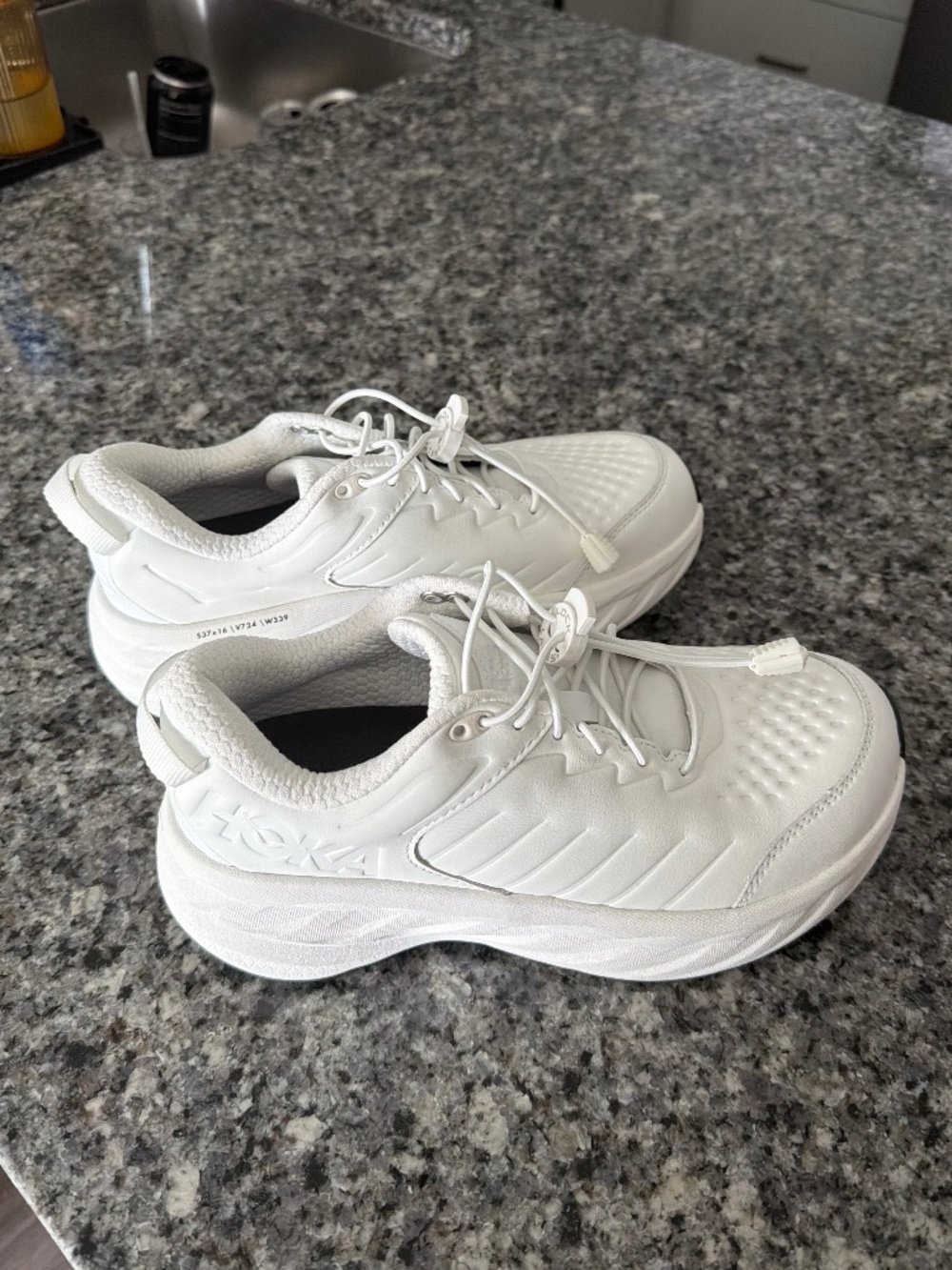 Brand New White Leather Hoka Bondi Slip Resistant Sneakers